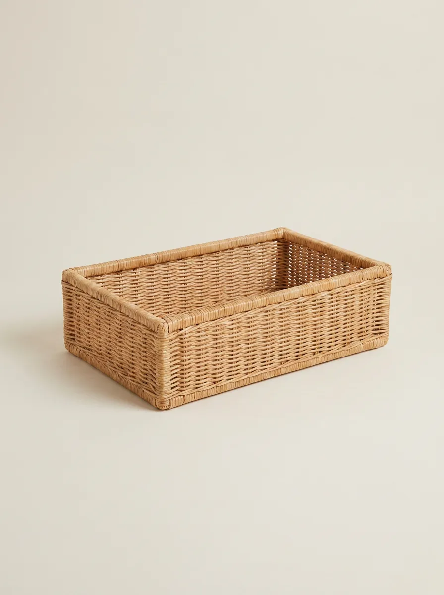 Warehouse stacked floor-to-ceiling with finished rattan baskets