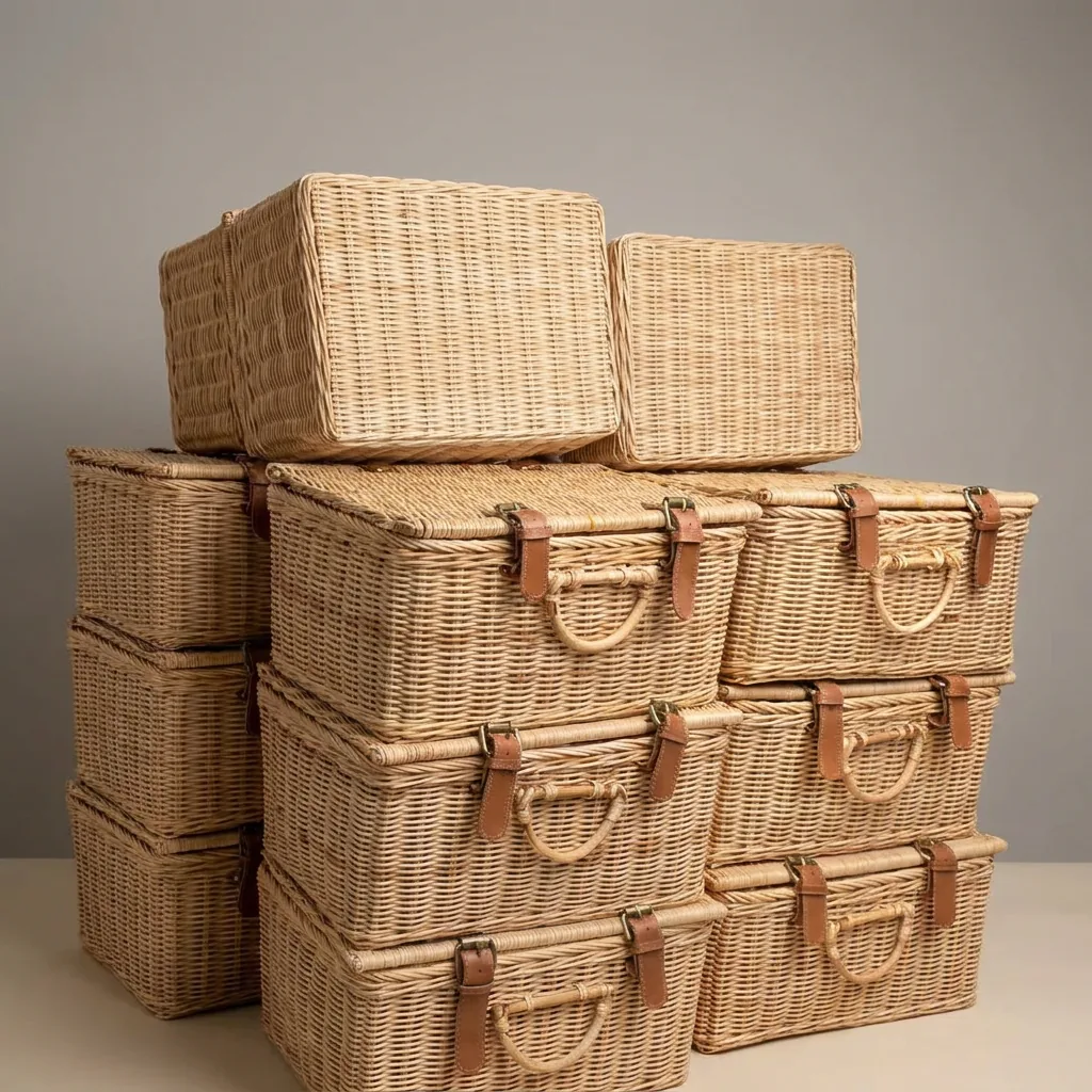 Wrapped rattan baskets being loaded onto a truck